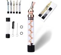 Portable Easy-to-Clean Twisted Glass Blunt Pipe,Twisty Glass Blunt Pipe with Adjustable Chamber,Glass Twisty Blunt with Swivel Head Built-in Grinder,Compact Design (Rose gold)