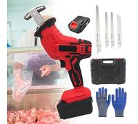 Portable Electric Bone Saw, Handheld Meat Cutting Machine with 4 Saw Blades and 12 Pairs of Gloves for Commercial and Domestic Use, 1 Battery Included