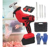 Portable Electric Bone Saw, Handheld Meat Cutting Machine with 4 Saw Blades and 12 Pairs of Gloves for Commercial and Domestic Use, 1 Battery Included