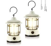Portable Electric Camping Lantern Lamp - USB Rechargeable Camping Light with Foldable Hook, 1200mAh Battery Powered Camping Lantern for Outdoor Camping Garden Courtyard (2PCS White)
