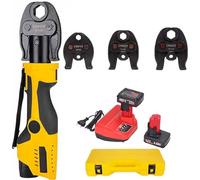 Portable Electric Crimping Tool, Hydraulic Copper Tube Crimper with 3 Jaws and LED Light, Cordless Press Fit Tool for Plumbing Systems