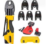 Portable Electric Crimping Tool, Hydraulic Copper Tube Crimper with 3 Jaws and LED Light, Cordless Press Fit Tool for Plumbing Systems