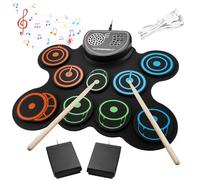 Portable Electric Drum Kit, 10 Pads Foldable Silicone Electronic Drum Set with Built-in Stereo Speakers, Foot Pedals & Drum Sticks, Kids & Adult Beginner Practice Pad for Christmas & Birthday Gifts