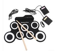 Portable Electric Drum Set Electronic Drum Machine Silicone Mat with Foot Pedals for Children Quiet Home Practice Foldable (Black)
