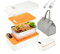 Portable Electric Lunch Box, 1L Large Capacity Food Warmer and Heated Lunch Box for Office, 316 Stainless Steel Food Heater with Carry Bag for Adults, Leakage Proof Design (White)