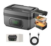 Portable Electric Lunch Box with Timer, Self-Heating Food Warmer, 24000mAh Battery, Removable Tray Divider for Work, Travel, Camping