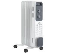 Homcom Oil Filled Radiator 7 Fin Portable Heater With Wheels In White White One Size