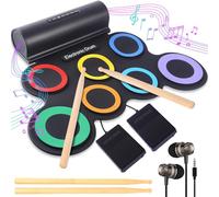 Portable Electronic Drum Set 7-Pads: Roll-Up Electric Drum Kit for Beginners & Hobbyists-MIDI Drum Pad with Headphones,Dual Speakers & Pedals-10H Playtime-Great Practice Tool for Home & Travel