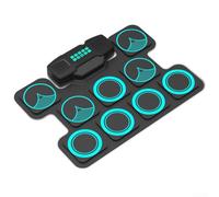 Portable Electronic Drum Set with Built-in Speakers, 7 Tones & 10 Demo Songs for MIDI Practice with Double Pedal and Drumsticks(Blue-Black)