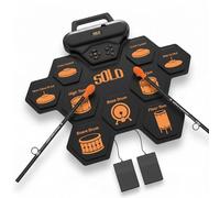 Portable Electronic Roll Up Drum Kit - 9-Pad Rechargeable Roll-up MIDI Drum Pad with Convenient Carry Handle, Built-in Speakers, Headphone Jack, Sticks Foot Pedals