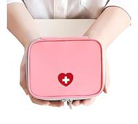 Portable Empty First Aid Bag, Mini Travel Medicine Pouch Double Zippers Handy Pills Pocket for Travel School Home, Pink, 1 Count (Pack of 1), Modern