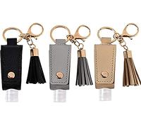 Portable Empty Travel Bottle Keychain Hand Sanitizer Bottle Holder 3 Pack 1oz / 30ml Small Squeeze Bottle Refillable Containers for Toiletry Shampoo Lotion Soap (Black+Grey+Khaki)