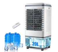 Portable Evaporative Air Cooler, 20L Large Water Tank Air Cooling Fan with Remote Control, 2000m³/h Airflow, 3 Speeds, 7.5H Timer, Oscillation, 2 Ice Boxes, Low Energy 80W Cooler for Living Room