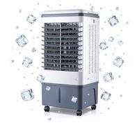 Portable Evaporative Air Cooler with Remote Control, 0-7.5H Timer, 3 Wind Speeds, Lockable Castor Wheels & Ice Packs, For Bedroom Office Garage Patio Indoor Outdoor Use.