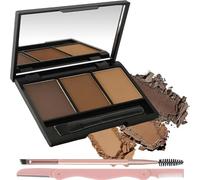 Portable Eyebrow Powder Palette with Mirror & Dual Brush - 3 Matte Waterproof Shades Black Coffee Earth Brown Light Brown for Precise Shaping Filling Natural Gradient Makeup Kit