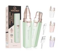 Portable Eyebrow Trimmer & Facial Hair Removal for Women, Rechargeable 2 in 1 Hair Remover and Eyebrow Razor, Eyebrow Lips Body Facial Hair Remover for Women with Built-in LED Light (Green)