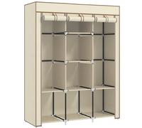Portable Fabric Wardrobe Beige Steel Frame 8 Shelves 2 Rails 125x43x162.5cm Dust