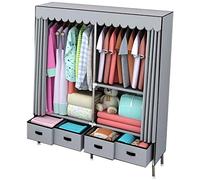 Portable Fabric Wardrobe Closet - Foldable Standing Clothes Organizer with Hanging Rack Gray Storage Cabinet for Home Bedroom and Small Spaces