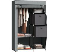 Portable Fabric Wardrobe Closet Hanging Rail Storage Shelves Drawers Grey