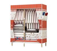Portable Fabric Wardrobe with Solid Wood Frame, Non-Woven Cover, Hanging Rail & Side Pockets for Durable Clothes Storage and Organization