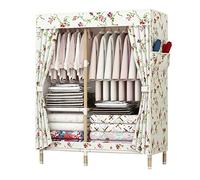 Portable Fabric Wardrobe with Solid Wood Frame, Non-Woven Cover, Hanging Rail & Side Pockets for Durable Clothes Storage and Organization