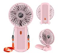 Portable Fan Handheld Fan, Mini Hand Held Fan USB Rechargeable, 6-15H Cooling Small Personal Fan, 180° Foldable Desk Fan with 4 Quiet Speed, Neck Fan w/Lanyard for Travel Outdoor Office School, Pink