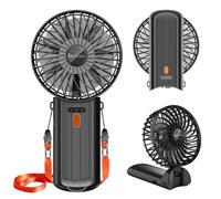 Portable Fan Handheld Fan with Neck Lanyard, Battery Operated Electric Powered USB Rechargeable Fans, 6-15H Cooling, 180° Foldable with 4 Quiet Speeds Mini Fans for Travel Outdoor Home Office, Black
