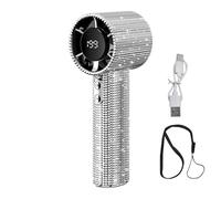 Portable Fan - Hanging Around The Neck Cooling Accessory | 199 Speed, Digital Display Hanging Around The Neck Rhinestone Hand Fan for Travel Workplace Camping Backpack Hiking