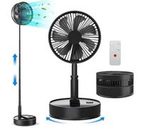 Portable Fan Rechargeable 8000mAh Silent - 8.6 Inch Foldable 12dB Oscillating Pedestal Standing Floor Fan with Remote, USB Battery Telescopic Desk Fan for Bedroom Cruise Camping Travel Hospital Black