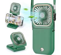 Portable Fanmini Usb Desk Fan Phone Holder Rechargeable With Power Bank Wearable Personal Fan 3 Speeds Foldable Design-Blue