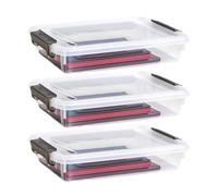 Portable File Box - PP Pack of 3 Clear Stackable Storage Box S 32 x 23 x 7.3 cm M 37.2 x 26.5 x 7.3 cm Space-saving Large Capacity for A4 B5 Paper, Home Office, Student Room, Apartment, Office Mat