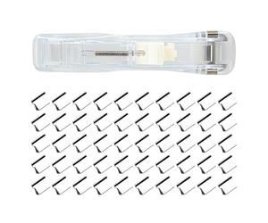 Portable File Stapler - Ships One Stapler + Box of 50 Reusable Clips | Mini Portable Push Button Stapler with Reusable Paper Clip Dispenser | Agra Set