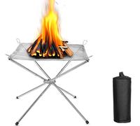 Shatchi Portable Fire Pit for Outdoor Camping, 42CM Foldable Stainless Steel Mesh Fire Pit with Heat Resistant Gloves & Carrying Bag, Silver