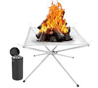 Shatchi Portable Fire Pit for Outdoor Camping, 42CM Foldable Stainless Steel Mesh Fire Pit with Heat Resistant Gloves & Carrying Bag, Silver