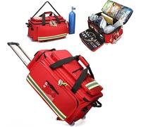Portable First Aid Kit Bag with Trolley and Wheels, Large Outdoor Medical Backpack with Internal Dividers, Waterproof Trauma Bag for Emergency Response