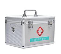 Portable First Aid Kit,Camping Emergency,Contain Removable Tray Multi-Functional Family Box with Handle，Silver,10in(12in)