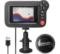 Portable Fish Finder with Wireless Sonar Sensor - 125kHz 105° Wide Angle, LCD Screen Echo Sounder Fishfinder with Fish Attractive Lamp for Ice,Lake and Boat Fishing