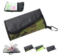 Portable Fishing Lure Storage Bag, Multi-Layer Tackle Binder with Buckle, Waterproof Fishing Lure Roll-Up Bag, Large Capacity Clear Binder Tackle Bags for Soft Plastic Bait Jig (Camouflage Green)