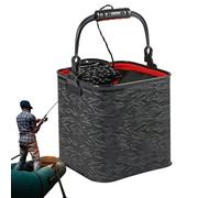 Portable Fishing Water Bucket - Dimensions 24 X 24 X 23cm, EVA Material Black, 6M Integrated Rope Handle | Survival Equipment Supply Tool, Lightweight Folding Tray, Liquid Loading