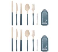 Portable Flatware Set 2Pcs, Travel Camping Wheat Straw Cutlery Utensils, Kitchen Picnic Knife Fork Spoons Chopsticks Straw Tableware with Case & Brush, BPA Free Dinnerware for Travel/Camping/Office