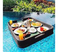 Portable Floating Pool Tray - Luxury Rattan Woven Serving Table for Food & Drinks - Stylish Breakfaster Tray for Poolside Use