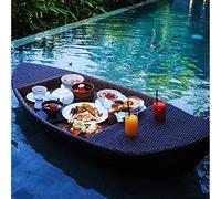 Portable Floating Pool Tray - Luxury Rattan Woven Serving Table for Food & Drinks - Stylish Breakfaster Tray for Poolside Use