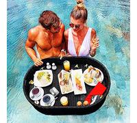 Portable Floating Pool Tray - Luxury Rattan Woven Serving Table for Food & Drinks - Stylish Breakfaster Tray for Poolside Use