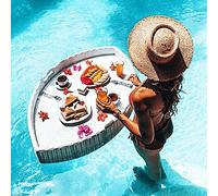 Portable Floating Pool Tray - Luxury Rattan Woven Serving Table for Food & Drinks - Stylish Breakfaster Tray for Poolside Use