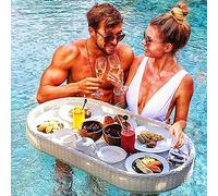 Portable Floating Pool Tray - Luxury Rattan Woven Serving Table for Food & Drinks - Stylish Breakfaster Tray for Poolside Use