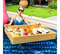 Portable Floating Pool Tray - Luxury Rattan Woven Serving Table for Food & Drinks - Stylish Breakfaster Tray for Poolside Use