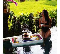 Portable Floating Pool Tray - Luxury Rattan Woven Serving Table for Food & Drinks - Stylish Breakfaster Tray for Poolside Use