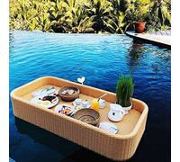 Portable Floating Pool Tray - Luxury Rattan Woven Serving Table for Food & Drinks - Stylish Breakfaster Tray for Poolside Use