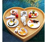 Portable Floating Pool Tray - Luxury Rattan Woven Serving Table for Food & Drinks - Stylish Breakfaster Tray for Poolside Use