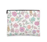 Portable Floral Cosmetic Bag, Pastel Flower Pattern Travel Pouch for Women, Small Canvas Zipper Organizer, Perfect Choice for Spring Festival, Pastel, 7x9 Inch